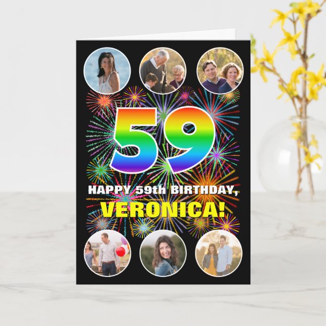 Carte 59e anniversaire : Arc en ciel amusant #, Nom pers (Fleur jaune)