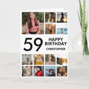 Carte 59e anniversaire Collage photo 13 photos noir blan