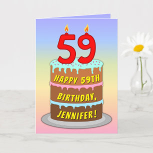 Carte 59e anniversaire — Fun Cake & Candles, avec nom pe