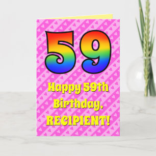 Carte 59e anniversaire : Pink Stripes & Hearts, Arc en c