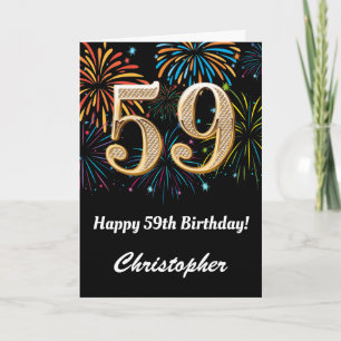 Carte 59e anniversaire Rainbow Fireworks noir et or