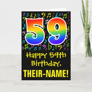 Carte 59e anniversaire : Symboles de musique colorée + A