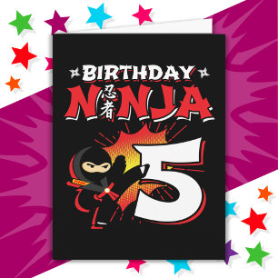 Carte 5 année Vieux style de bande dessinée Ninja 5e ann