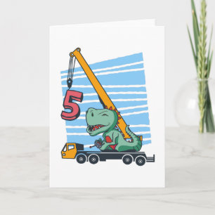 Carte 5 ans 5Anniversaire grue mobile Dinosaur
