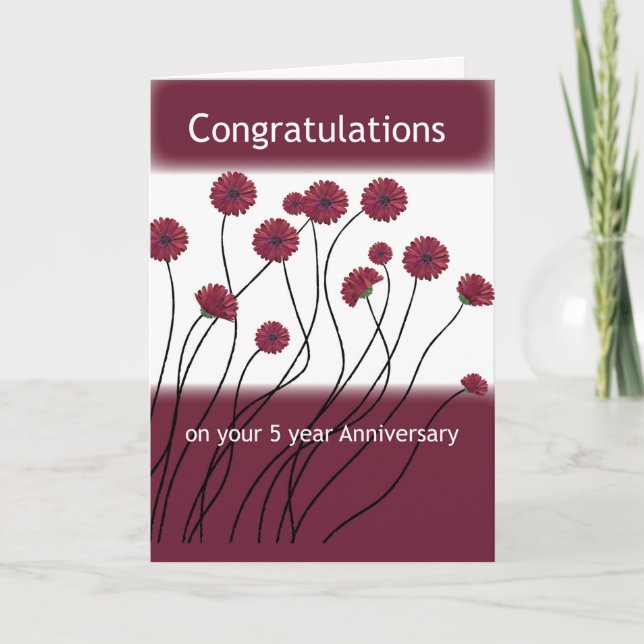 Carte 5 ans Anniversaire 12 étapes Fleurs de récupératio (Devant)