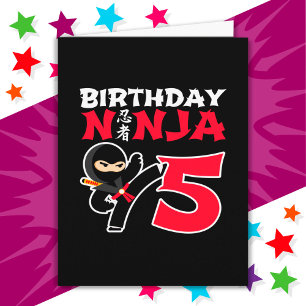 Carte 5 ans Karate Ninja Party Enfants 5e anniversaire