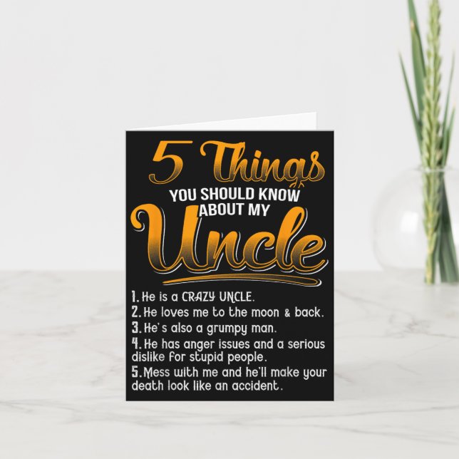 Carte 5 choses que vous devriez savoir sur mon oncle Fun (Devant)