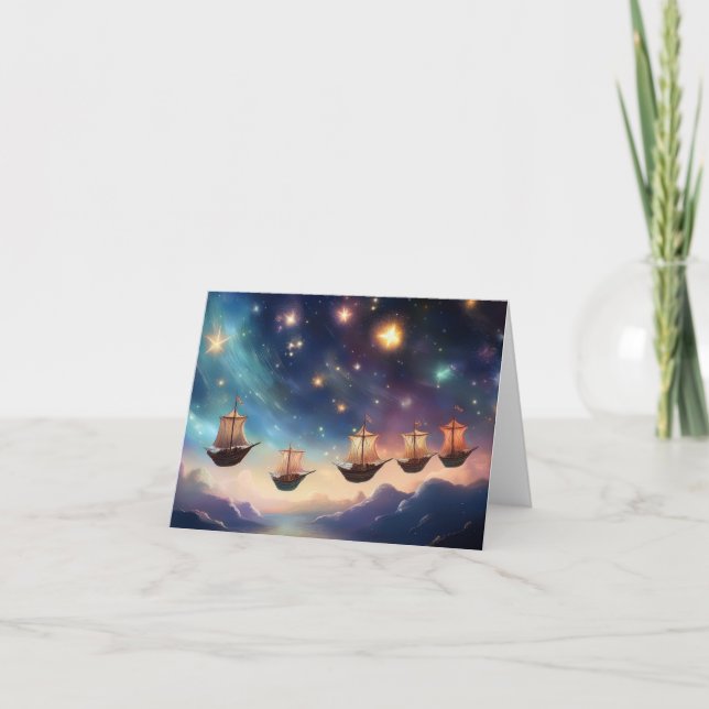 Carte 5 navires éblouissants naviguant dans le ciel (Devant)