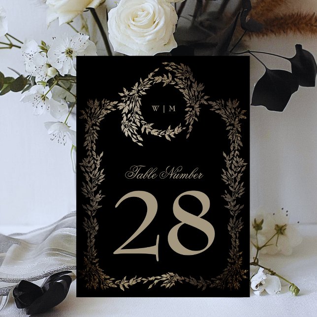 Carte 5 x 7 Black Gold Ebony Wreath Mariage Numéro de ta (Créateur téléchargé)
