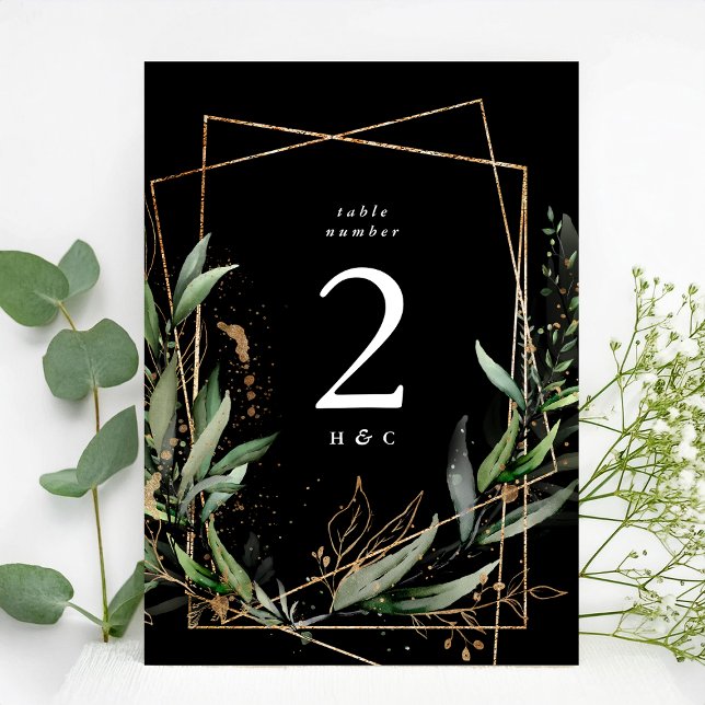 Carte 5 x 7 Gold Eucalyptus Black Premium Numéro de tabl (Créateur téléchargé)