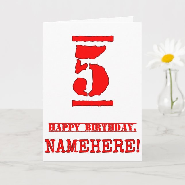 Carte 5e anniversaire : Amusant, Timbre en caoutchouc ro (Petite plante)