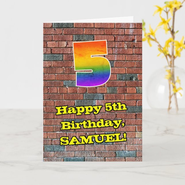 Carte 5e anniversaire : Arc-en-ciel amusant inspiré par  (Fleur jaune)