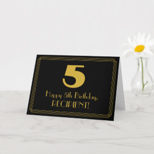 Carte 5e anniversaire : Art Déco Inspiré Look "5" & Nom