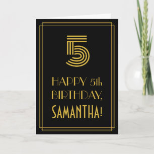 Carte 5e anniversaire : Art Déco Inspiré Look "5" & Nom
