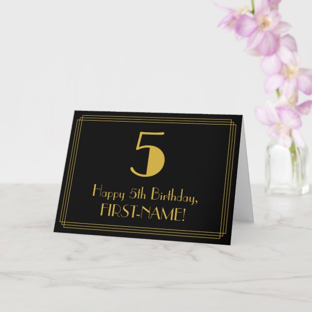 Carte 5e anniversaire : Art Déco Inspiré Look "5" + Nom (Orchidée)