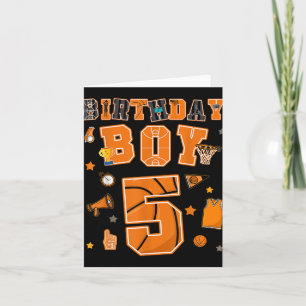 Carte 5e anniversaire Boy 5 ans Basketball Party Cinq an