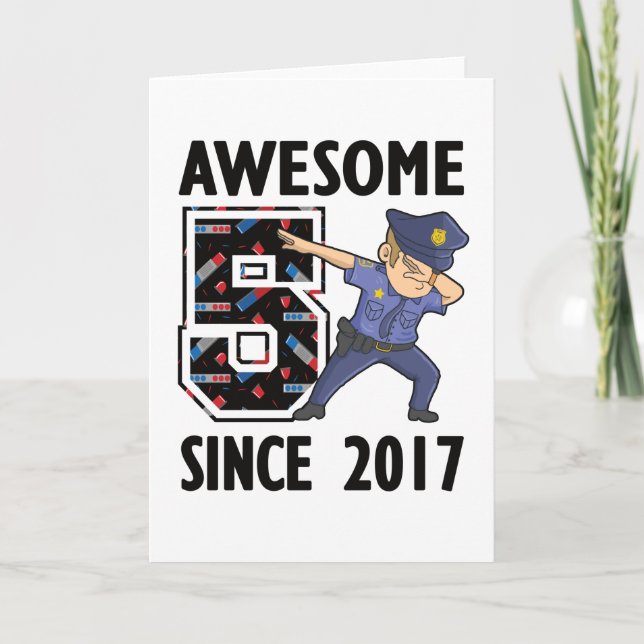 Carte 5e anniversaire Cadeau policier garçon Né en 2017 (Devant)