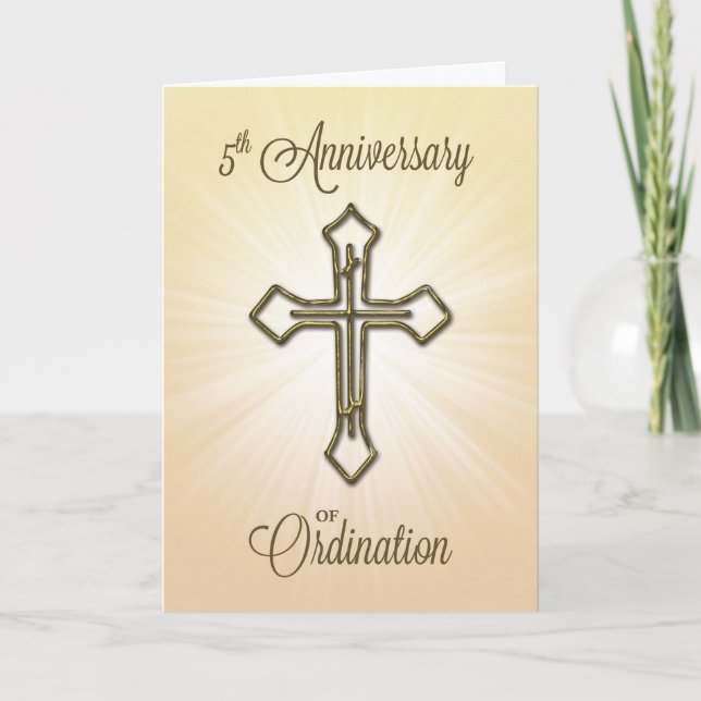 Carte 5e anniversaire de l'ordination, Croix d'or (Devant)