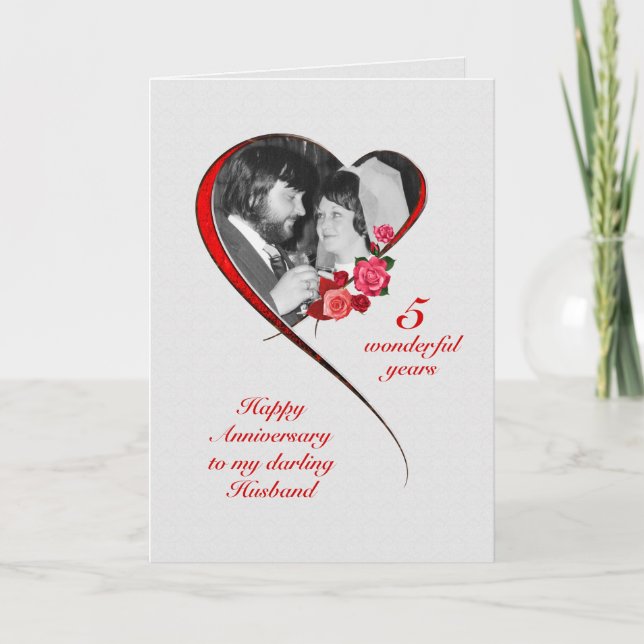 Carte 5e anniversaire de mariage romantique pour mari (Devant)