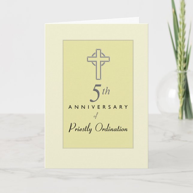 Carte 5e anniversaire du prêtre avec croix emboussée, Re (Devant)