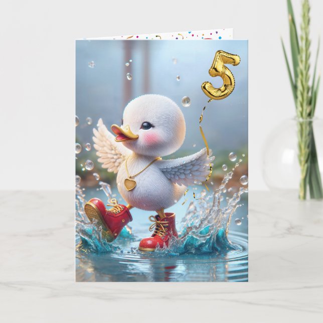 Carte 5e anniversaire Duck Dancing In the Rain Puddle (Devant)
