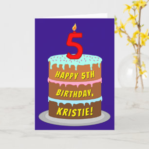 Carte 5e anniversaire : Fun Cake and Candle + Nom person