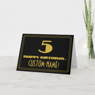 Carte 5e anniversaire : Nom + Art Déco Inspiré Look "5"