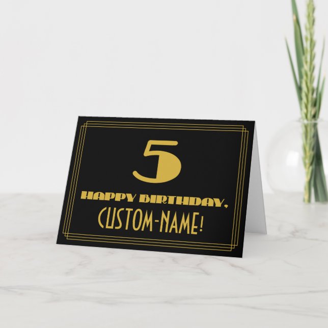 Carte 5e anniversaire : Nom + Art Déco Inspiré Look "5" (Devant)