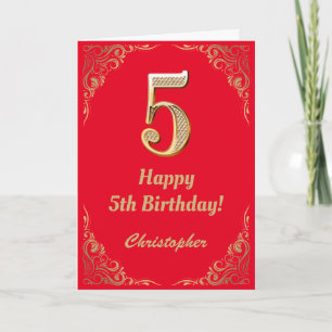 Carte 5e anniversaire Parties scintillant rouge et or