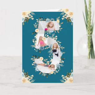 Carte 5e anniversaire Photo Collage bleu Fleur jaune Tur