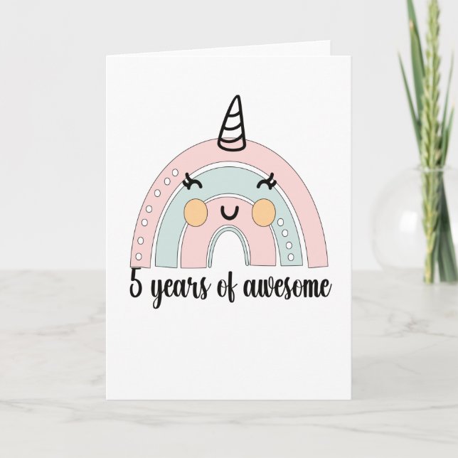 Carte 5e Birthday Boho Rainbow 5 Years Old Unicorn (Devant)
