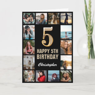 Carte 5e Joyeux Anniversaire Black and Gold Photo Collag