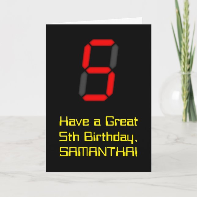 Carte 5ème anniversaire : Rouge Digital Horloge Style "5 (Devant)