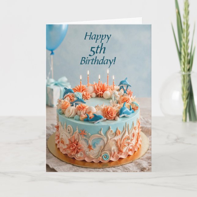 Carte 5th Birthday Dolphin Cake card (Devant)