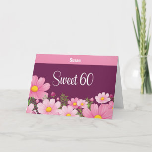 Carte 60 Anniversaire Doux Avec Marguerites Roses