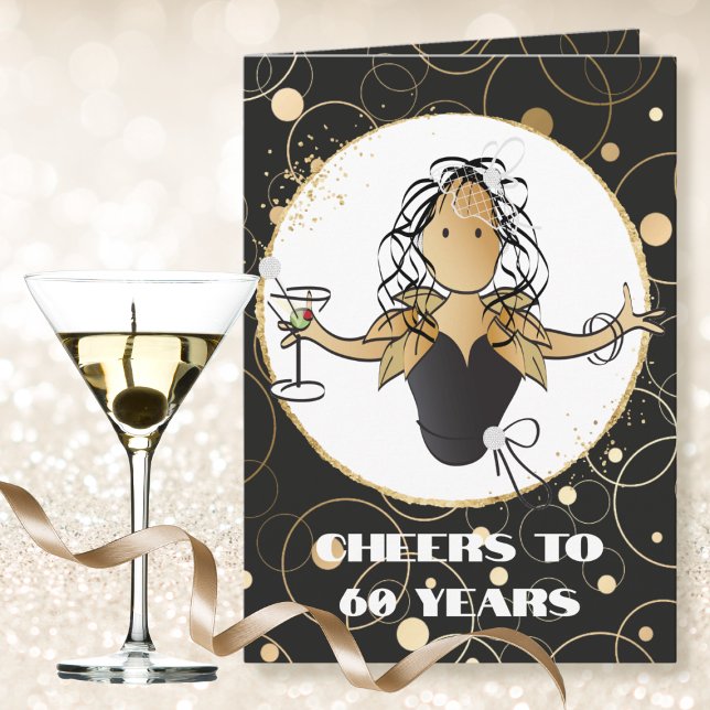 Carte 60 Gras Glam Woman Cartoon 60e anniversaire (Créateur téléchargé)