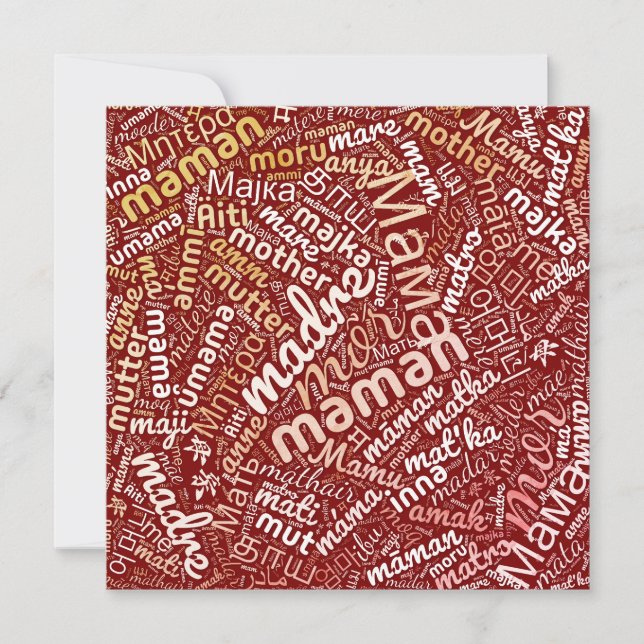 Carte 60 mots pour 'Mère' dans différentes langues (Devant)