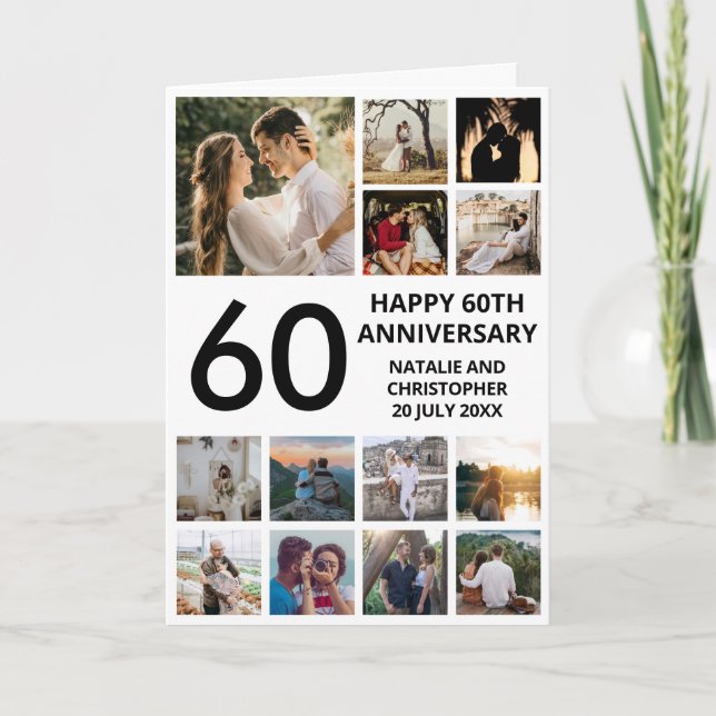 Carte 60e anniversaire 13 Photo Collage noir et blanc (Devant)