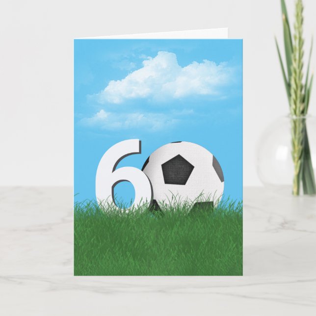 Carte 60e Anniversaire Bal De Football En Herbe Verte (Devant)