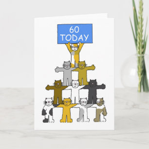 Carte 60e anniversaire Cartoon Cats tenant une bannière