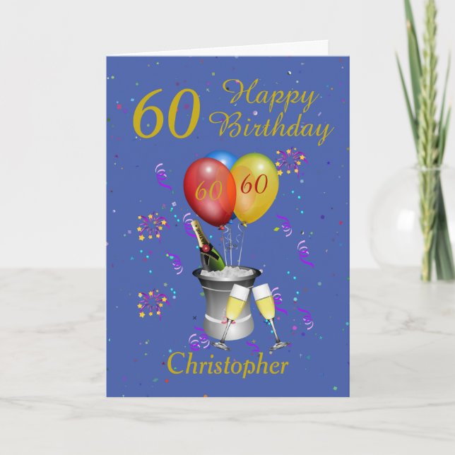 Carte 60e anniversaire Célébration Blue Gold (Devant)