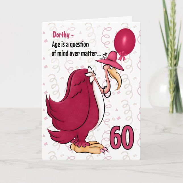 Carte 60e Anniversaire drôle Buzzard rose avec nom (Devant)