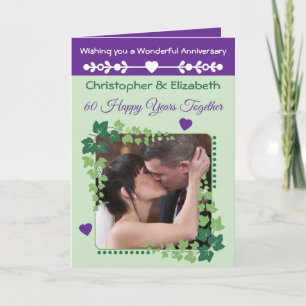 Carte 60e Anniversaire du diamant photo vert violet