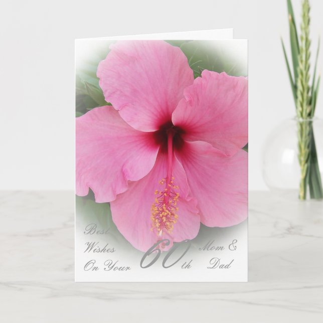 Carte 60e anniversaire du Mariage Hibiscus rose (Devant)