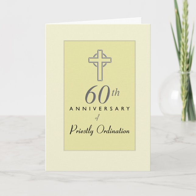 Carte 60e anniversaire du prêtre avec croix bossée, Re (Devant)