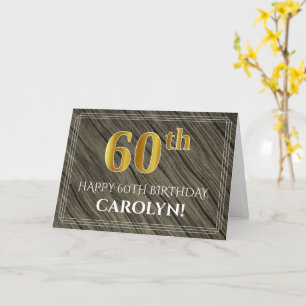 Carte 60e anniversaire élégant : Faux Wood, Faux Gold Lo