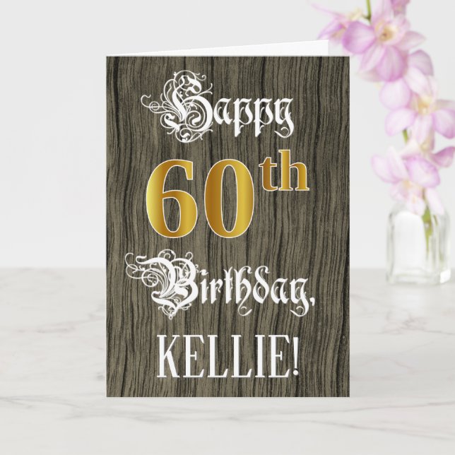 Carte 60e anniversaire : Faux Gold Look + Faux Wood Moti (Orchidée)