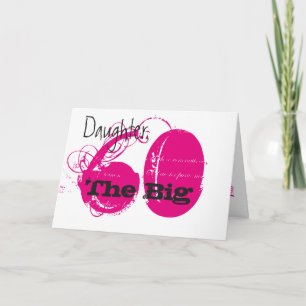 Carte 60e anniversaire, fille, rose, texte noir, blanc.