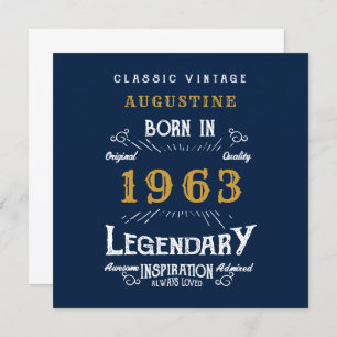 Carte 60e anniversaire Né 1963 Légende Blue Gold Greetin