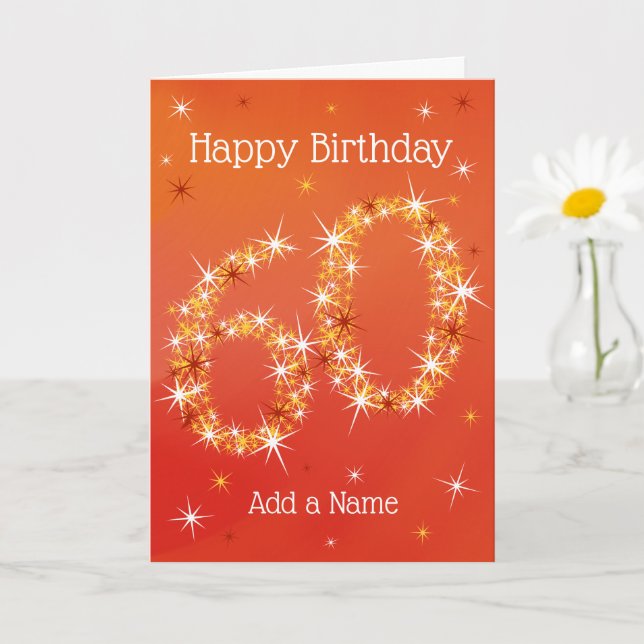 Carte 60e anniversaire - Numéro 60 en étoiles - Rouge -  (Petite plante)